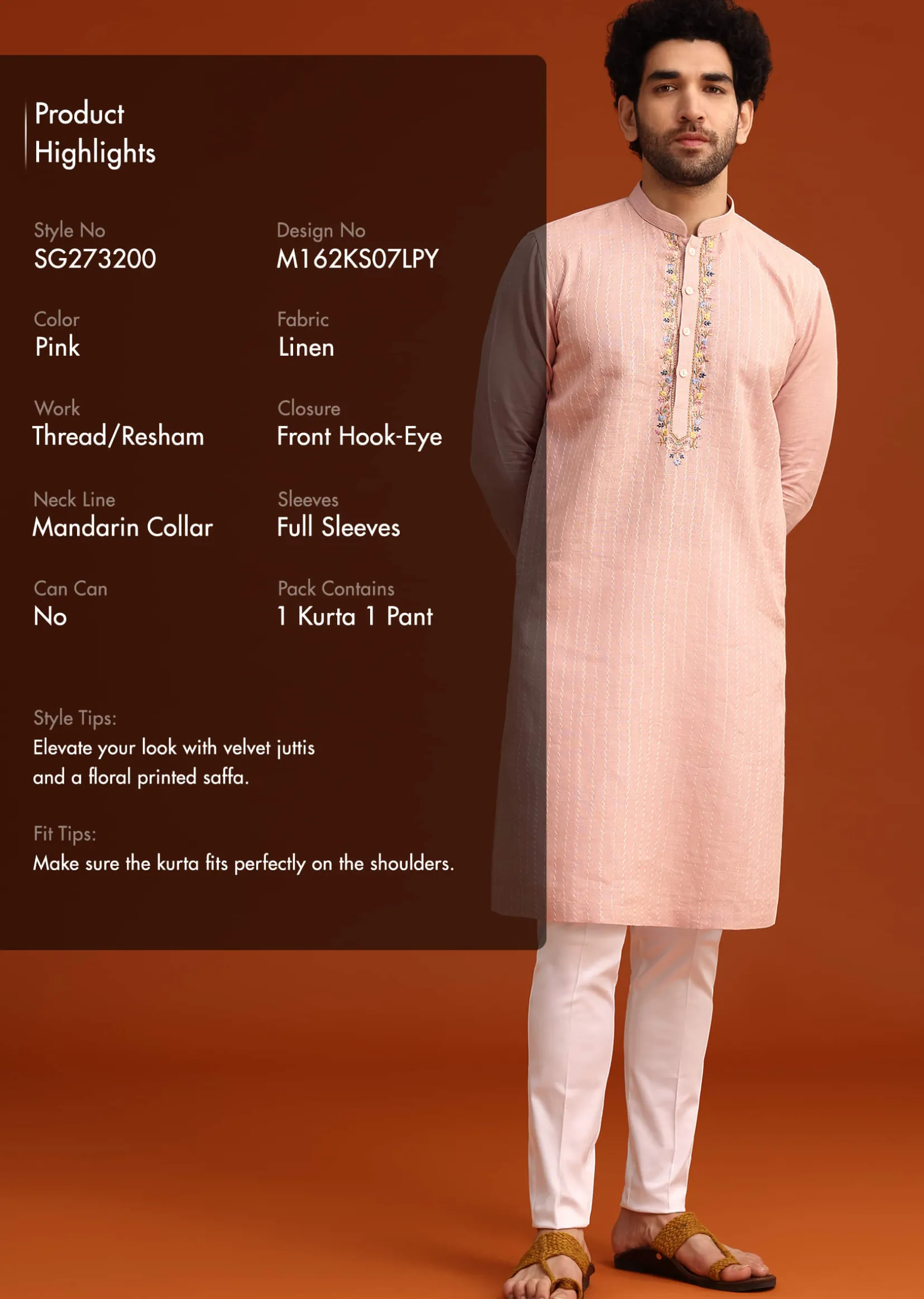 Light Pink Hand Embroidered Kurta And Pant Set