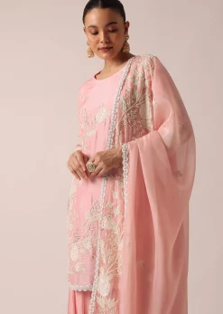 Light Pink Kurta Sharara Set In Chanderi Silk