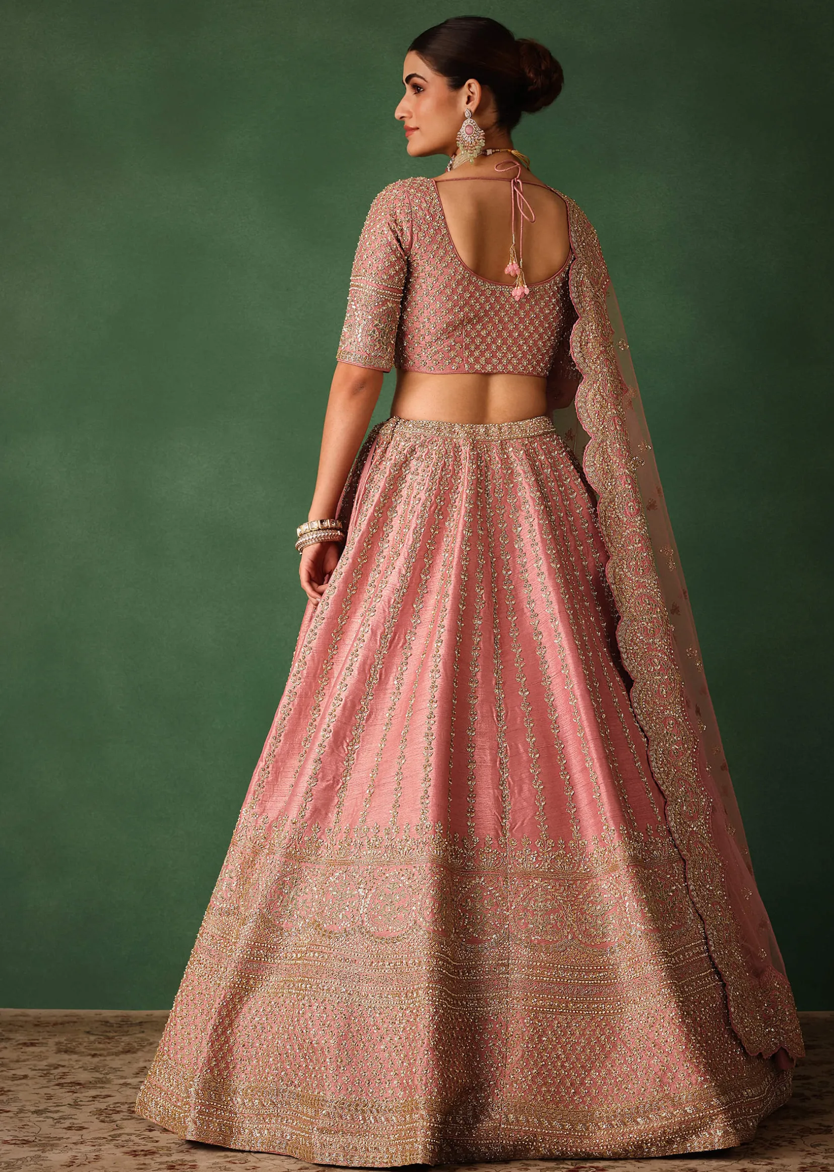 Light Pink Raw Silk Hand Embroidered Lehenga Set