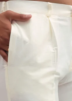Light Pista Thread Embroidered Cotton Silk Kurta Set For Men