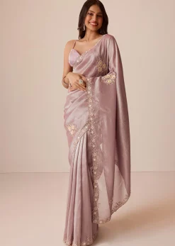 Light Purple Tissue Saree With Floral Embroidery