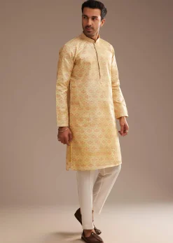 Light Yellow Silk Abstract Printed Kurta Set