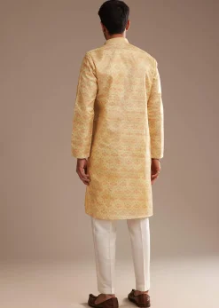 Light Yellow Silk Abstract Printed Kurta Set