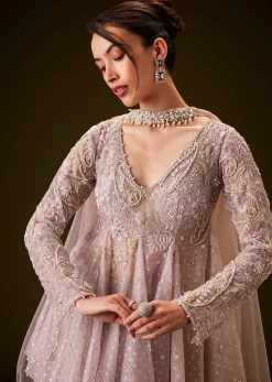 Lilac Banarasi Silk Sharara Set With Choker Dupatta