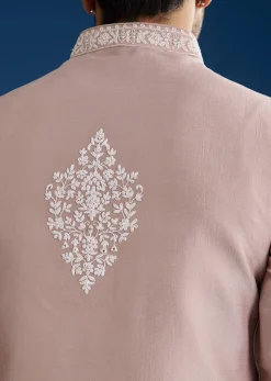 Lilac Cotton Silk Jacket Kurta Set With Mirror And Dori Embroidery
