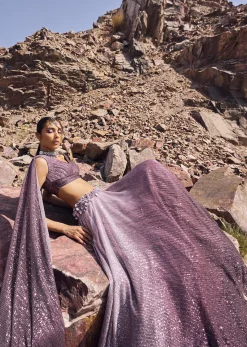 Lilac Crushed Shimmer Lehenga With Blouse And Cape