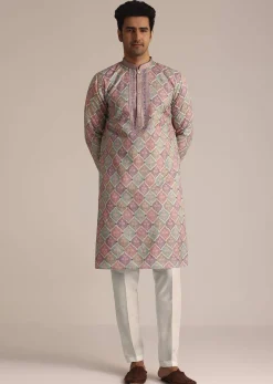 Lilac Embroidered Silk Kurta Set