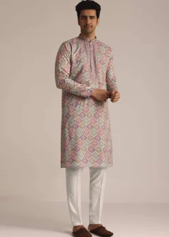 Lilac Embroidered Silk Kurta Set