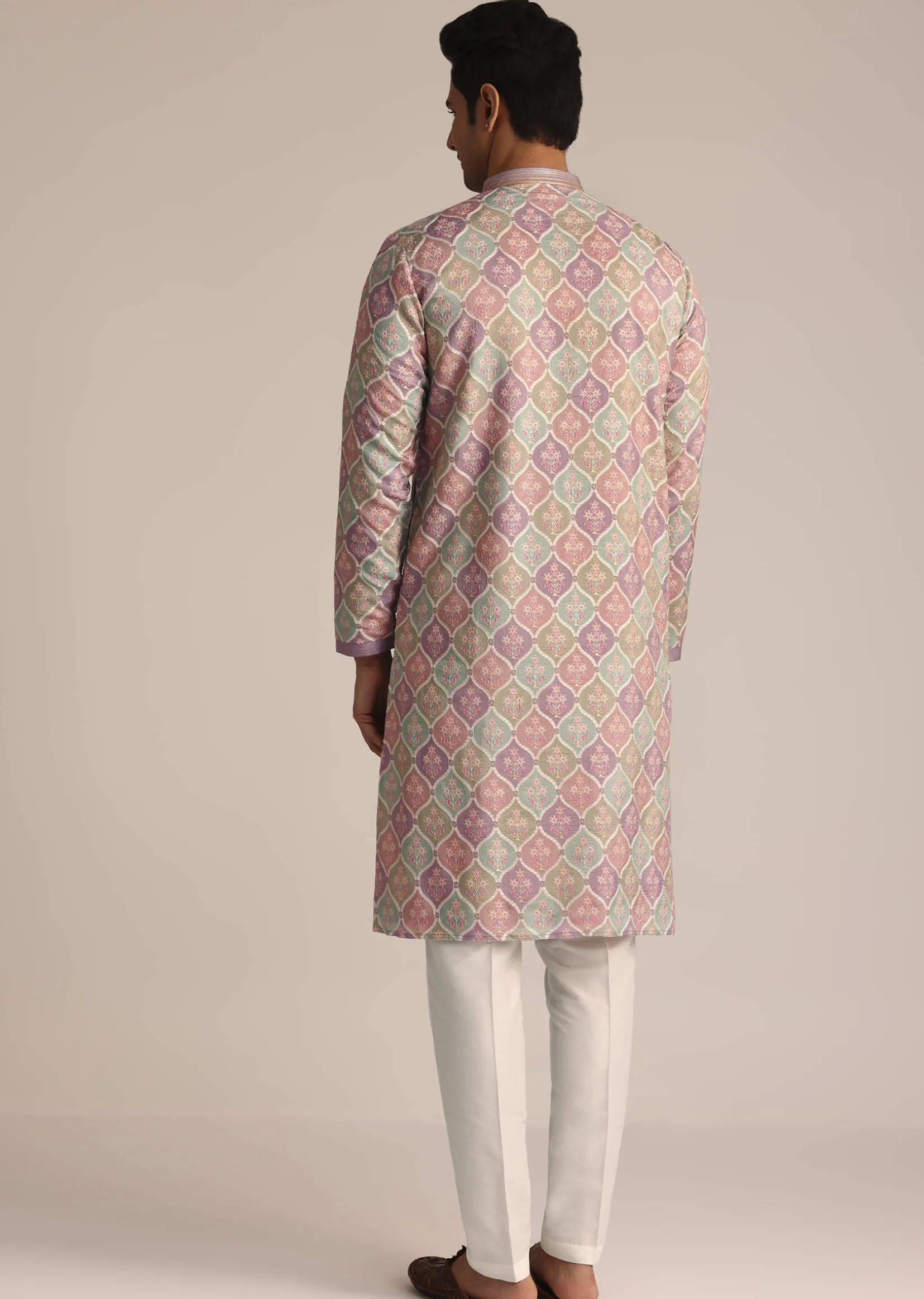 Lilac Embroidered Silk Kurta Set