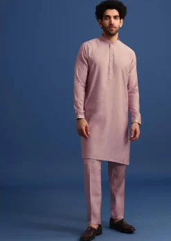 Lilac Embroidered Silk Kurta Jacket Set For Men