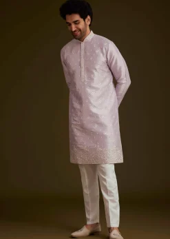 Lilac Embroidered Silk Kurta Set