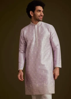 Lilac Embroidered Silk Kurta Set