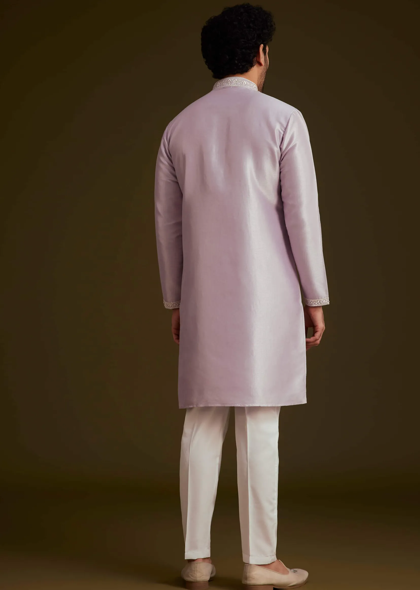 Lilac Embroidered Silk Kurta Set