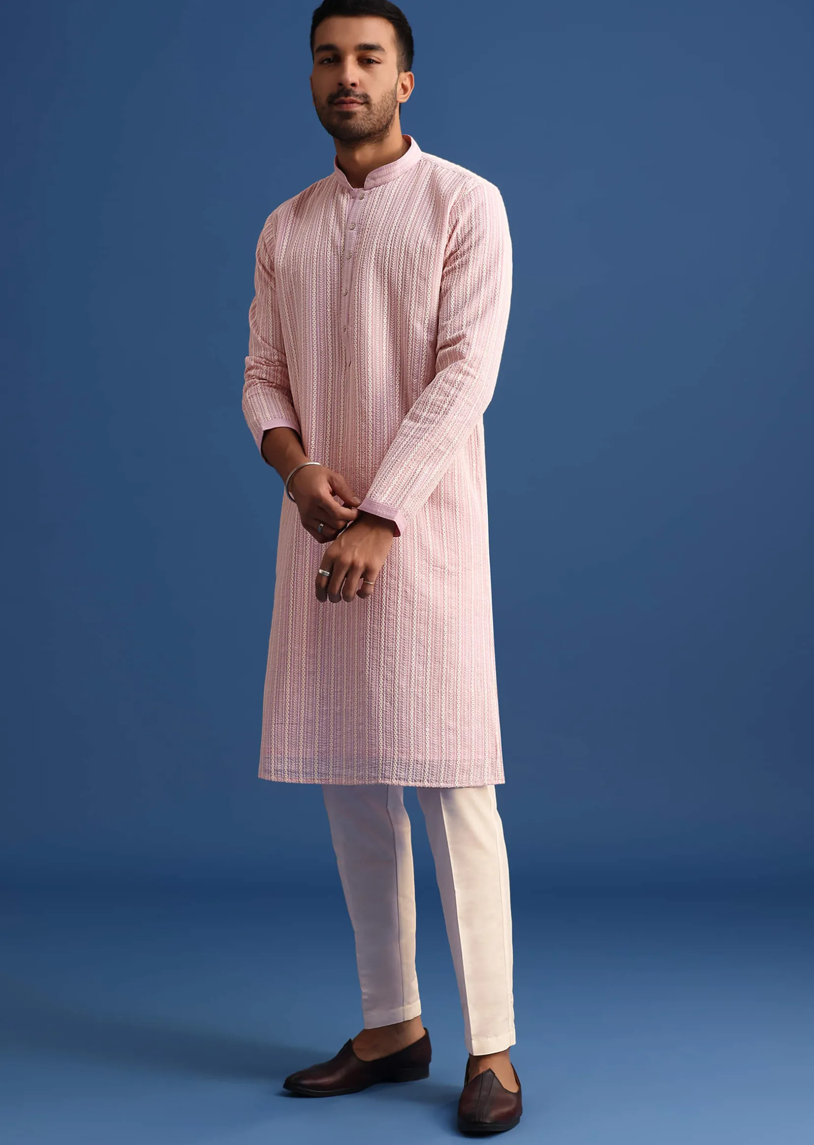 Lilac Georgette Kurta Set With Thread Work