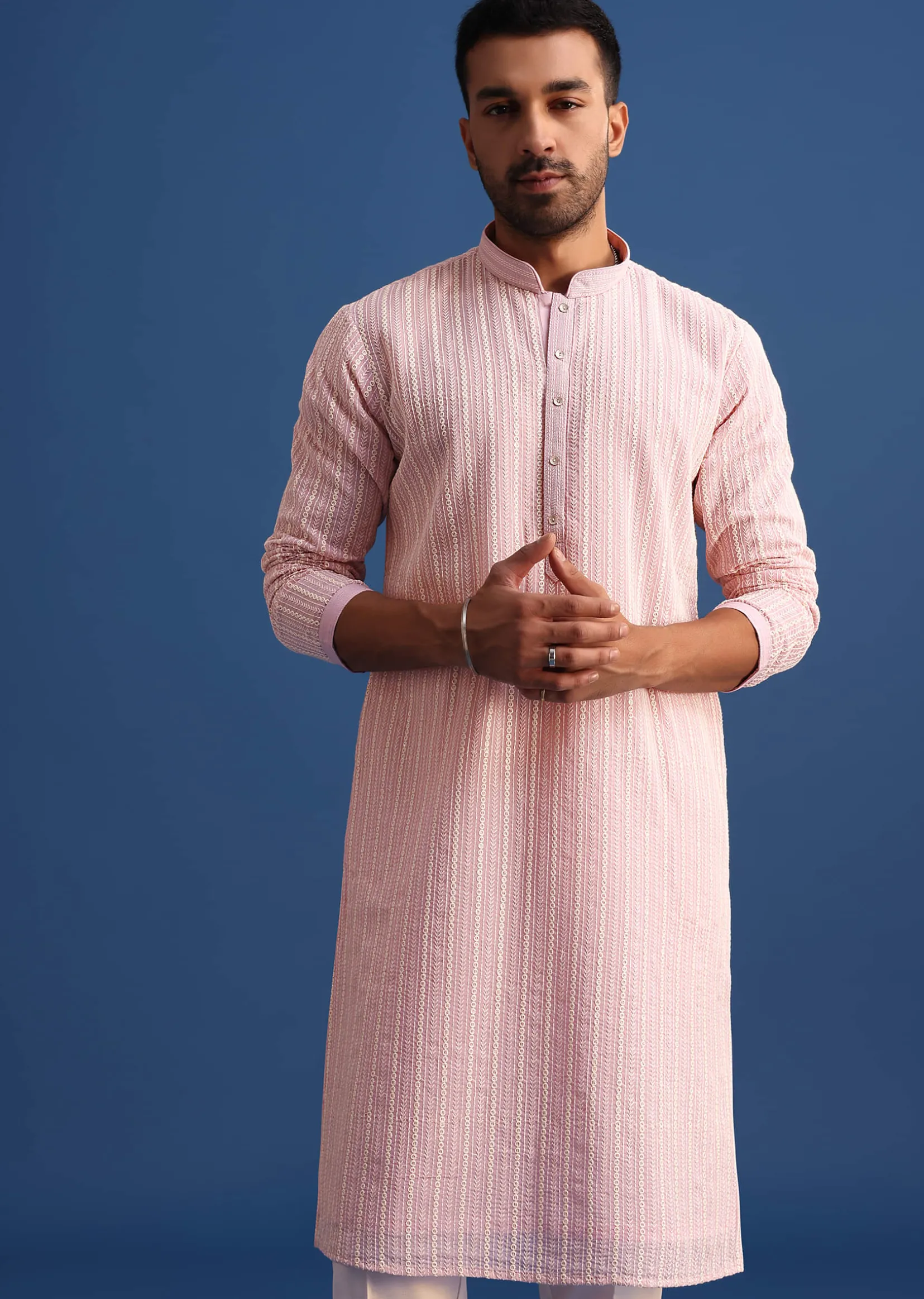 Lilac Georgette Kurta Set With Thread Work