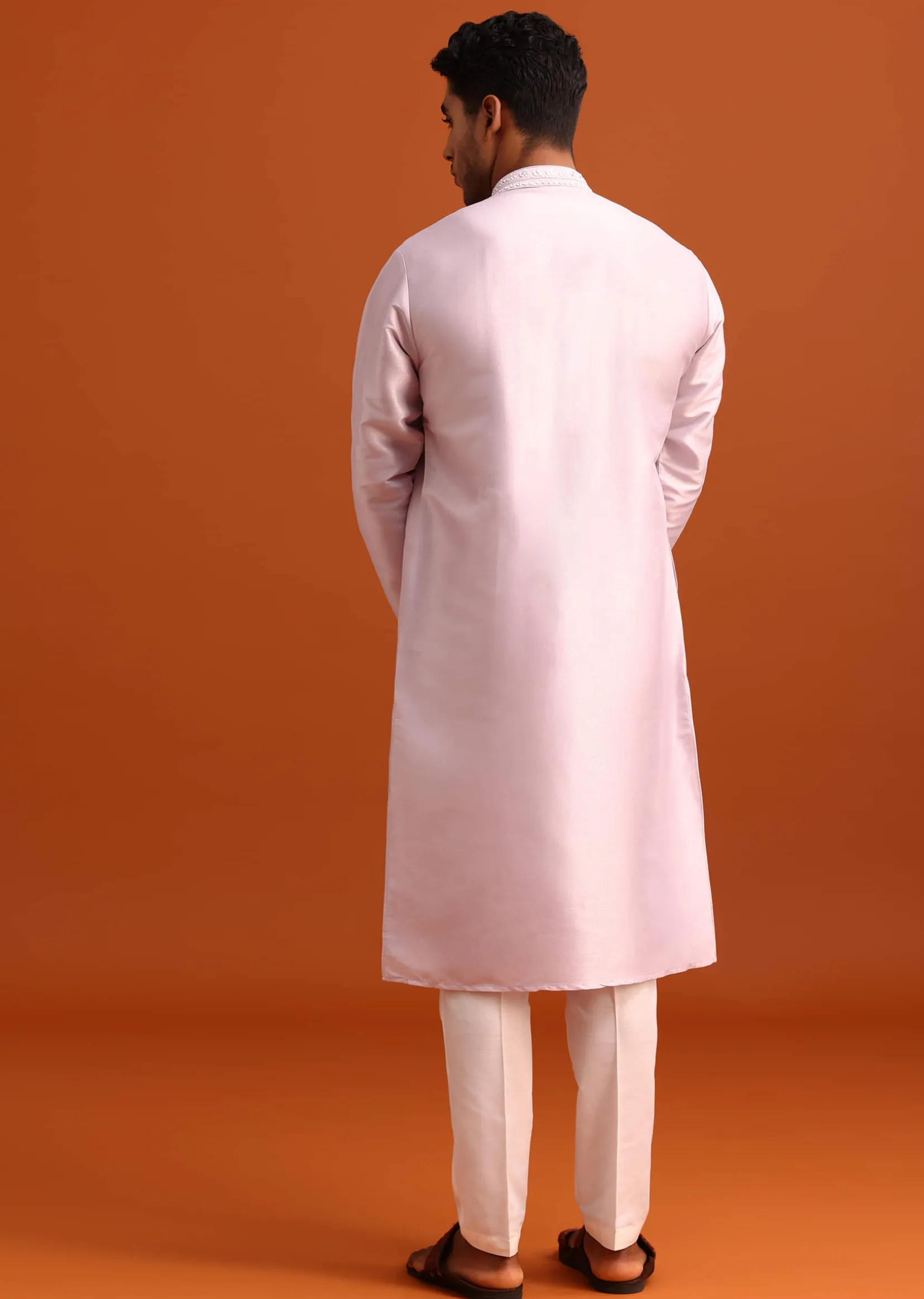 Lilac Kurta Pant Set In Silk With Mirror Embellishments