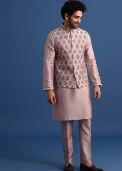 Lilac Kurta Set With Dori And Stone Embroidered Jacket
