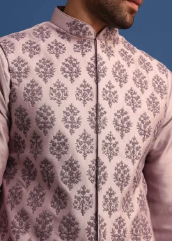 Lilac Kurta Set With Dori And Stone Embroidered Jacket