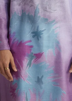 Lilac Linen Kurta Set With Ombre Abstract Print