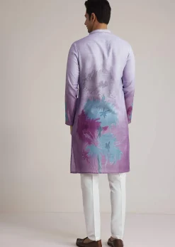 Lilac Linen Kurta Set With Ombre Abstract Print