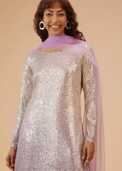 Lilac Purple Palazzo Suit Set In Sequin