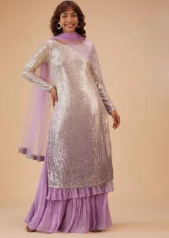 Lilac Purple Palazzo Suit Set In Sequin