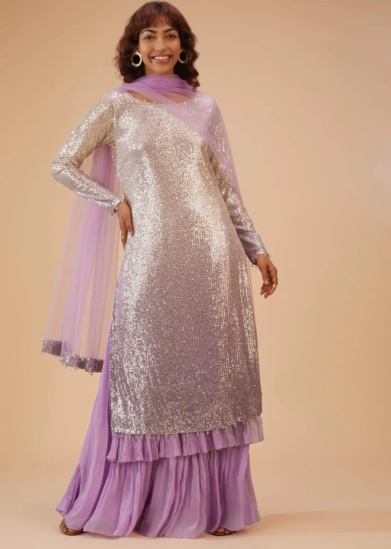 Lilac Purple Palazzo Suit Set In Sequin