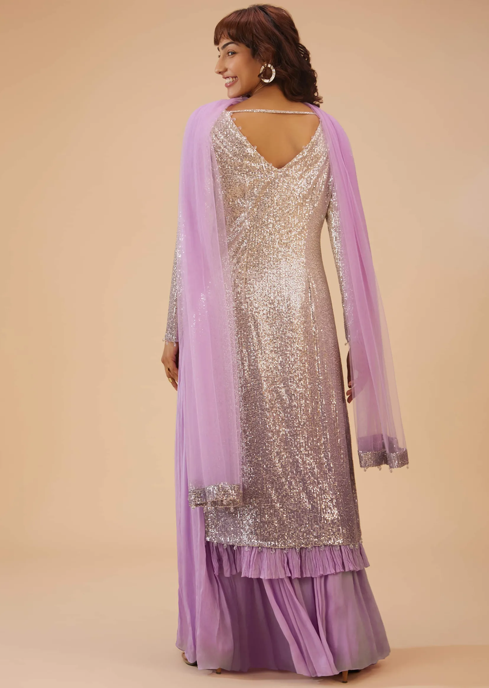 Lilac Purple Palazzo Suit Set In Sequin