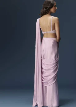 Lilac Ready Pleated Saree With Embellished Blouse And Belt