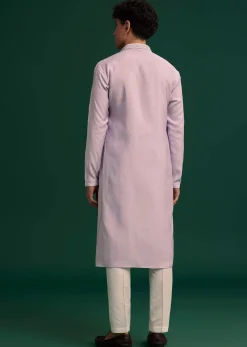 Lilac Silk Hand Embroidered Yoke Kurta Set