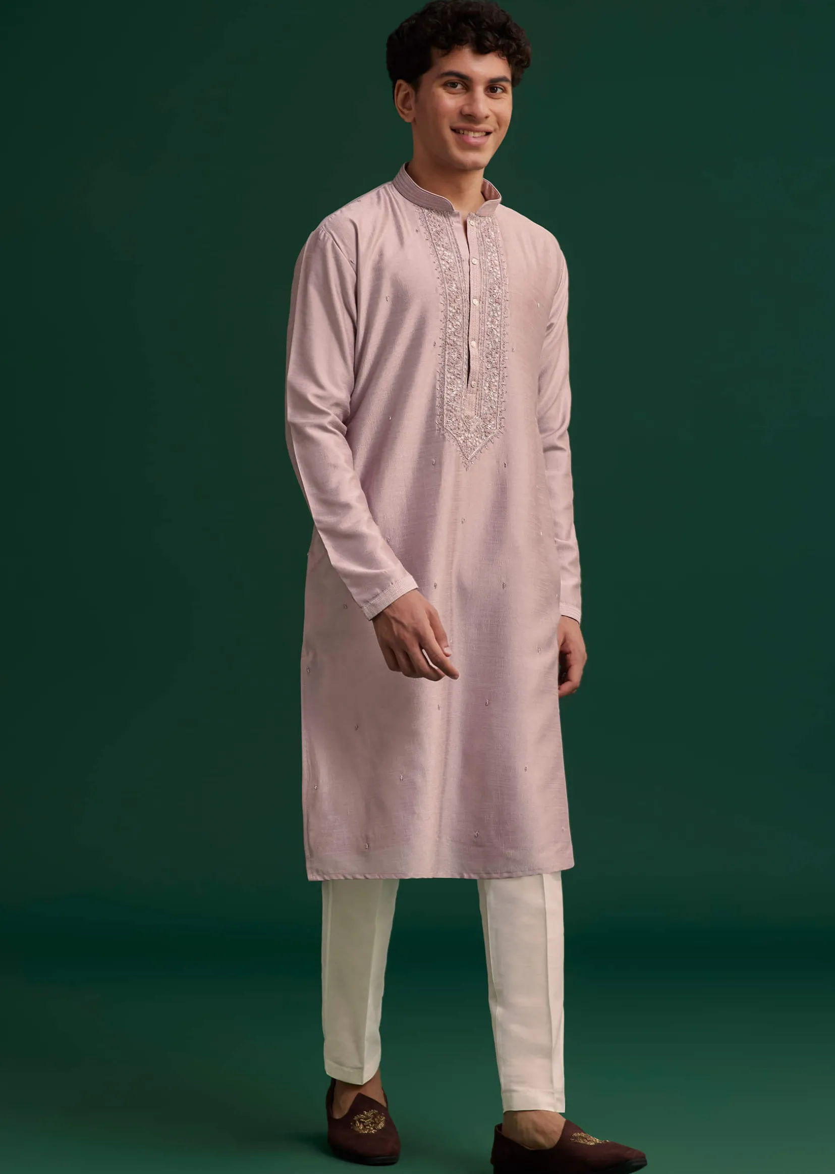 Lilac Silk Hand Embroidered Kurta Set