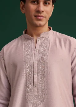 Lilac Silk Hand Embroidered Kurta Set