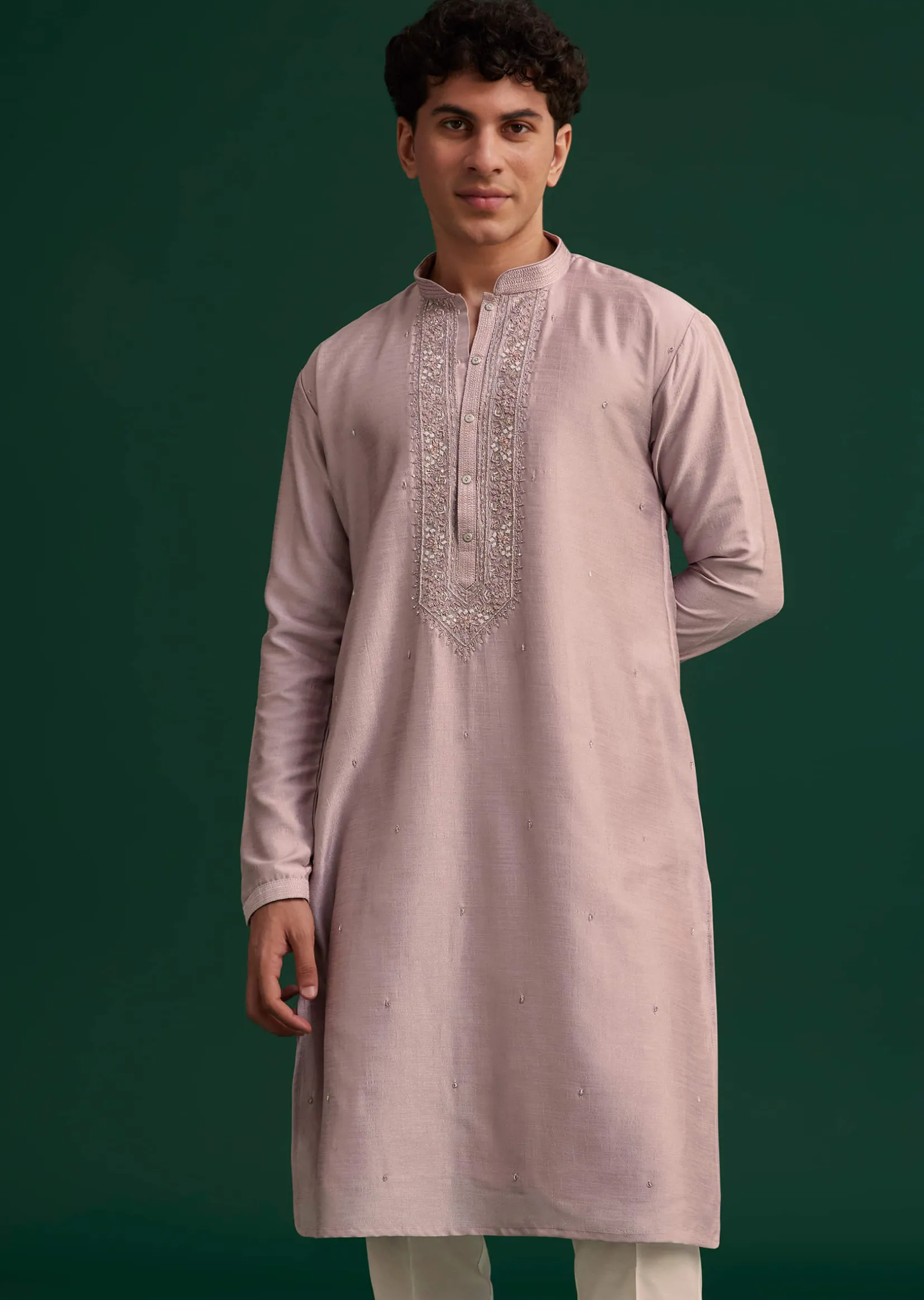 Lilac Silk Hand Embroidered Kurta Set