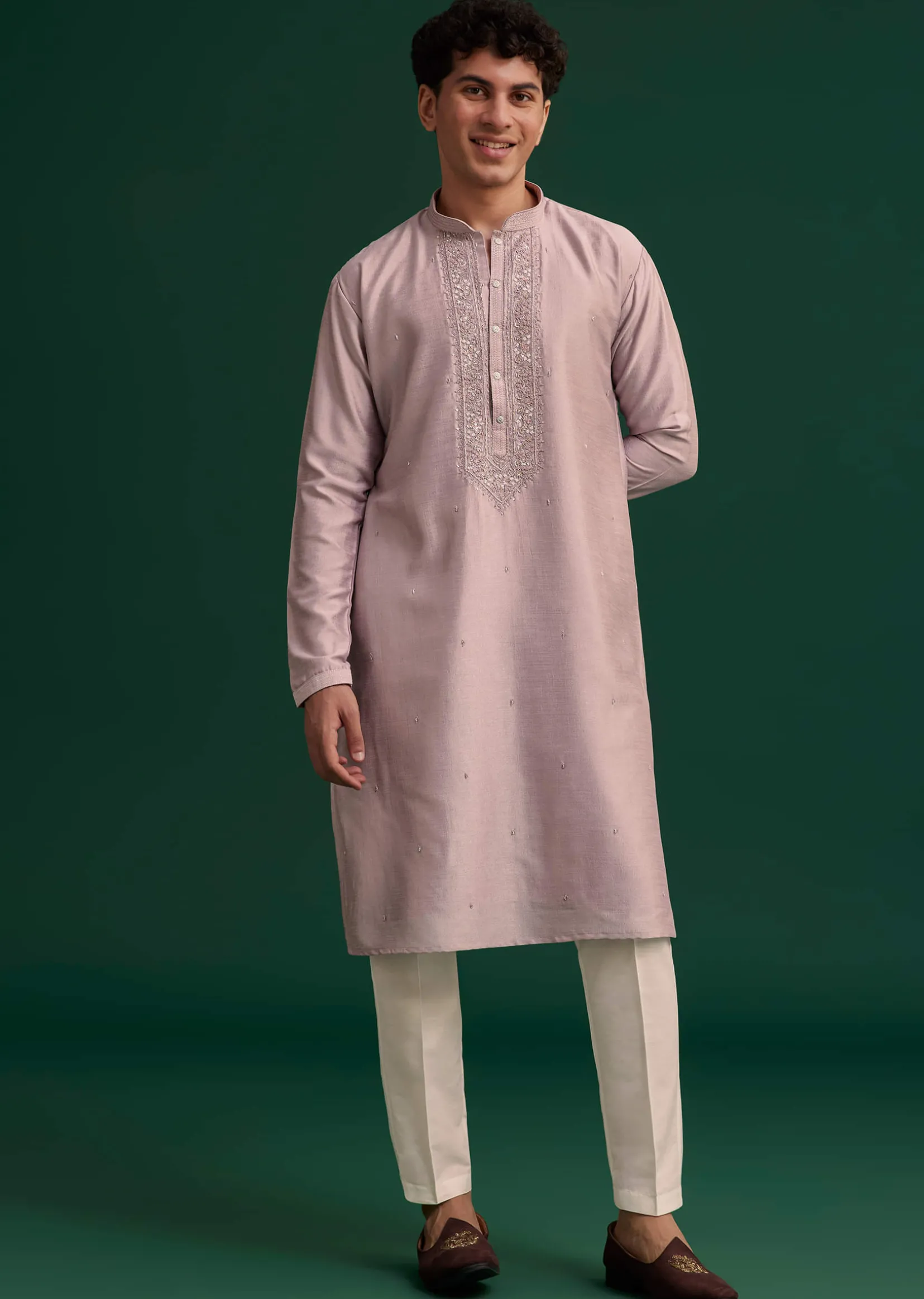 Lilac Silk Hand Embroidered Kurta Set