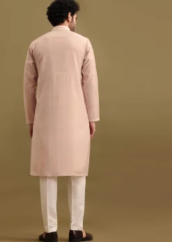 Lilac Silk Kurta Set With Resham Work For Men