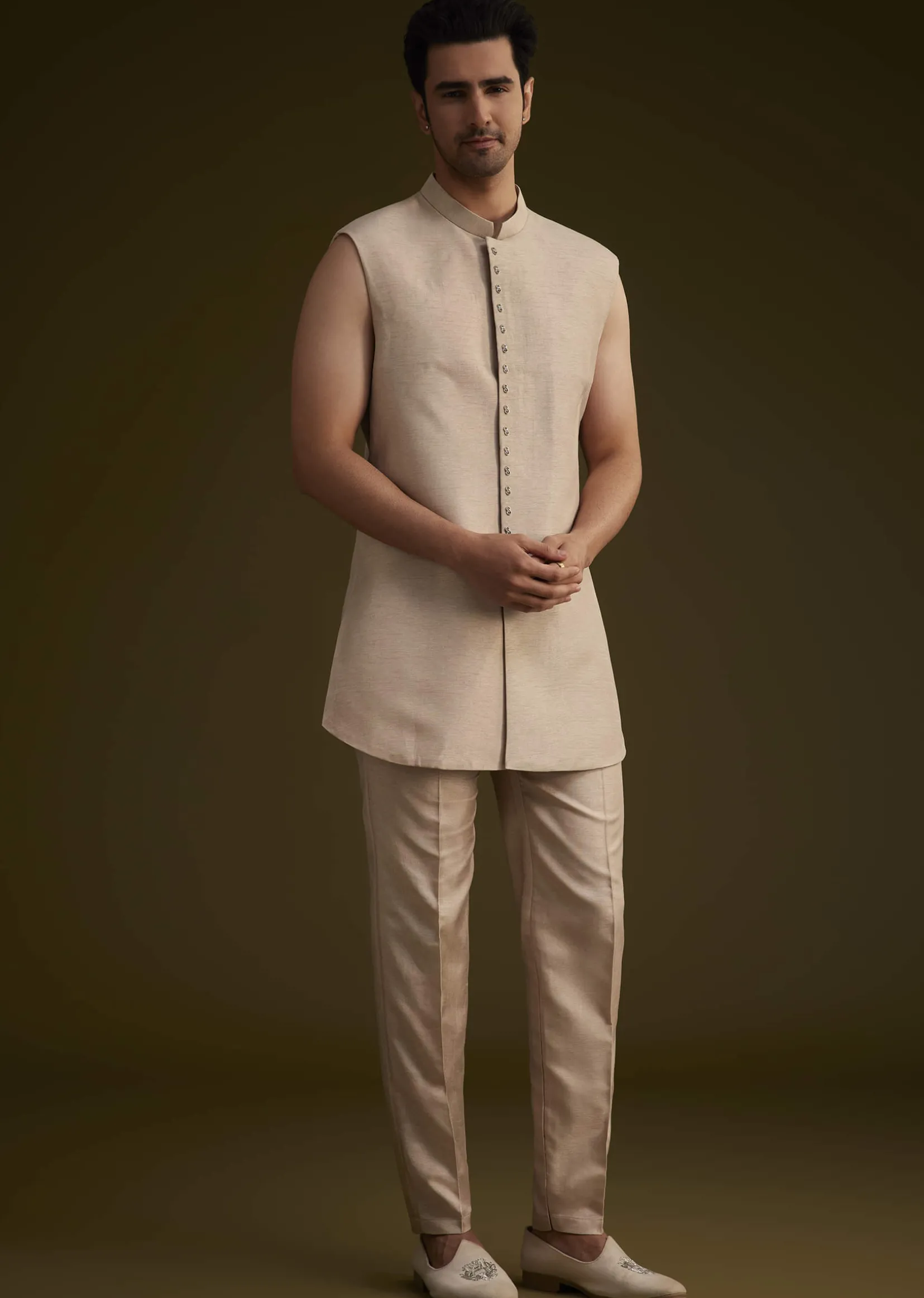 Lilac Silk Open Style Sherwani Set With Resham Thread Work