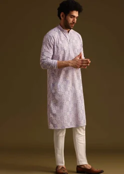 Lilac Silk Printed Kurta Set