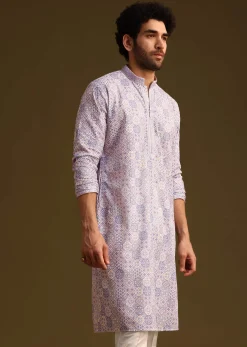 Lilac Silk Printed Kurta Set