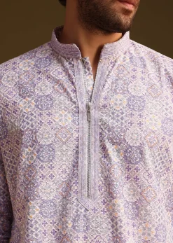 Lilac Silk Printed Kurta Set