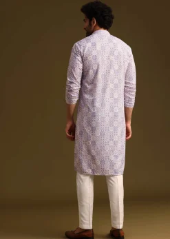 Lilac Silk Printed Kurta Set