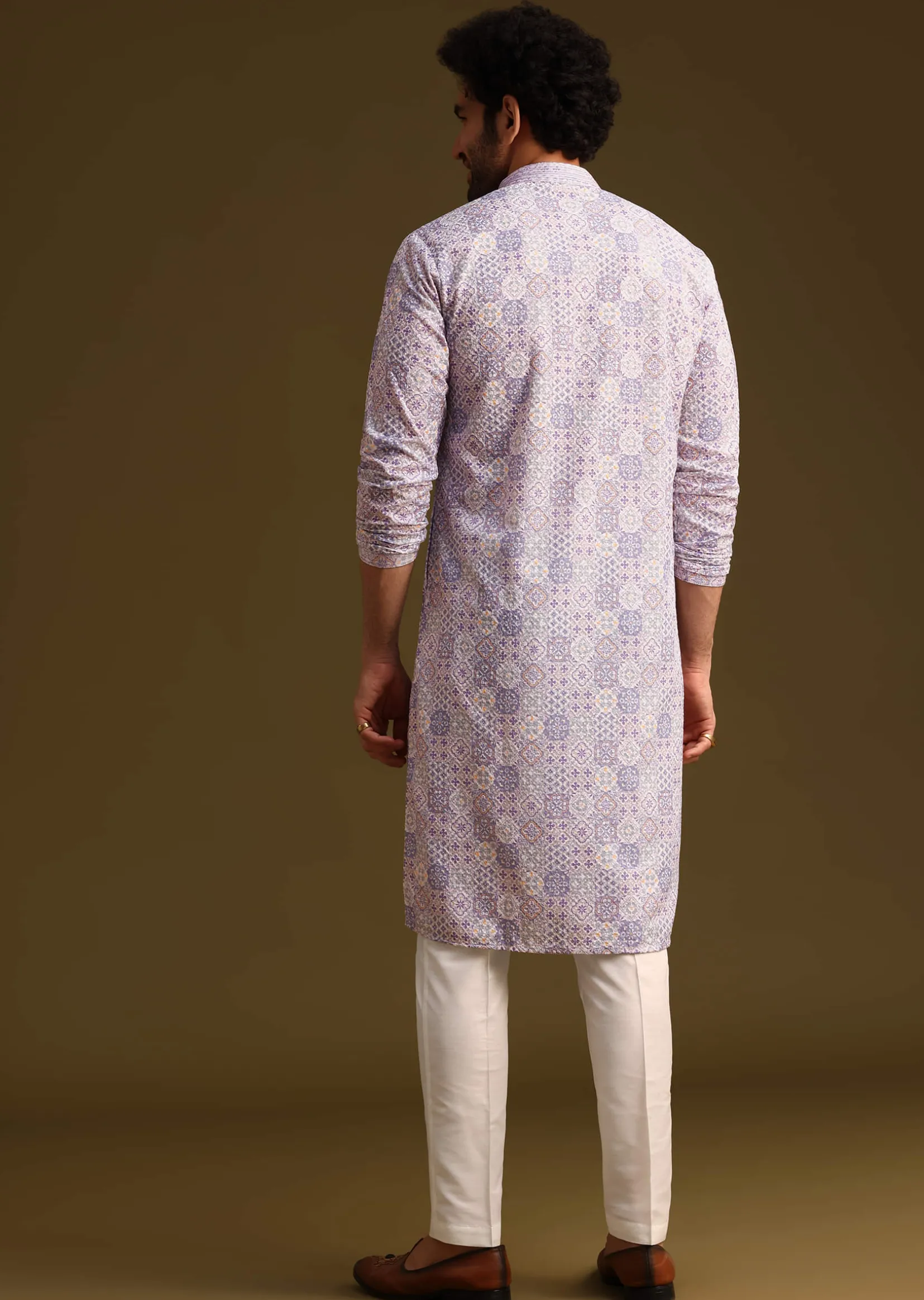 Lilac Silk Printed Kurta Set