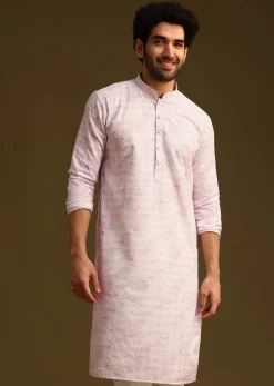Lilac Silk Schiffli Work Kurta And Pant