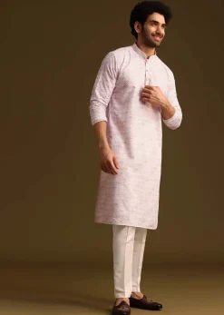 Lilac Silk Schiffli Work Kurta And Pant