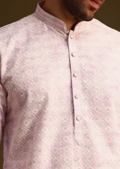 Lilac Silk Schiffli Work Kurta And Pant