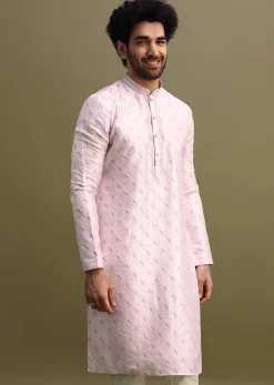 Lilac Threadwork Men Kurta Set