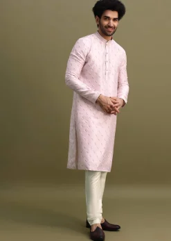 Lilac Threadwork Men Kurta Set
