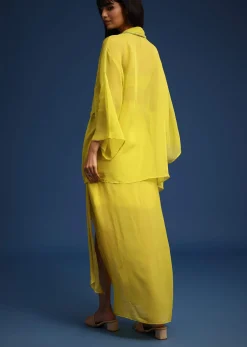 Lime Green Asymmetrical Skirt And Jacket Set