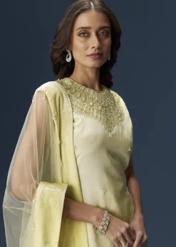 Lime Green Palazzo Suit With Embroidered Necklace