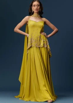 Lime Green Sharara Set With Tassel Dupatta