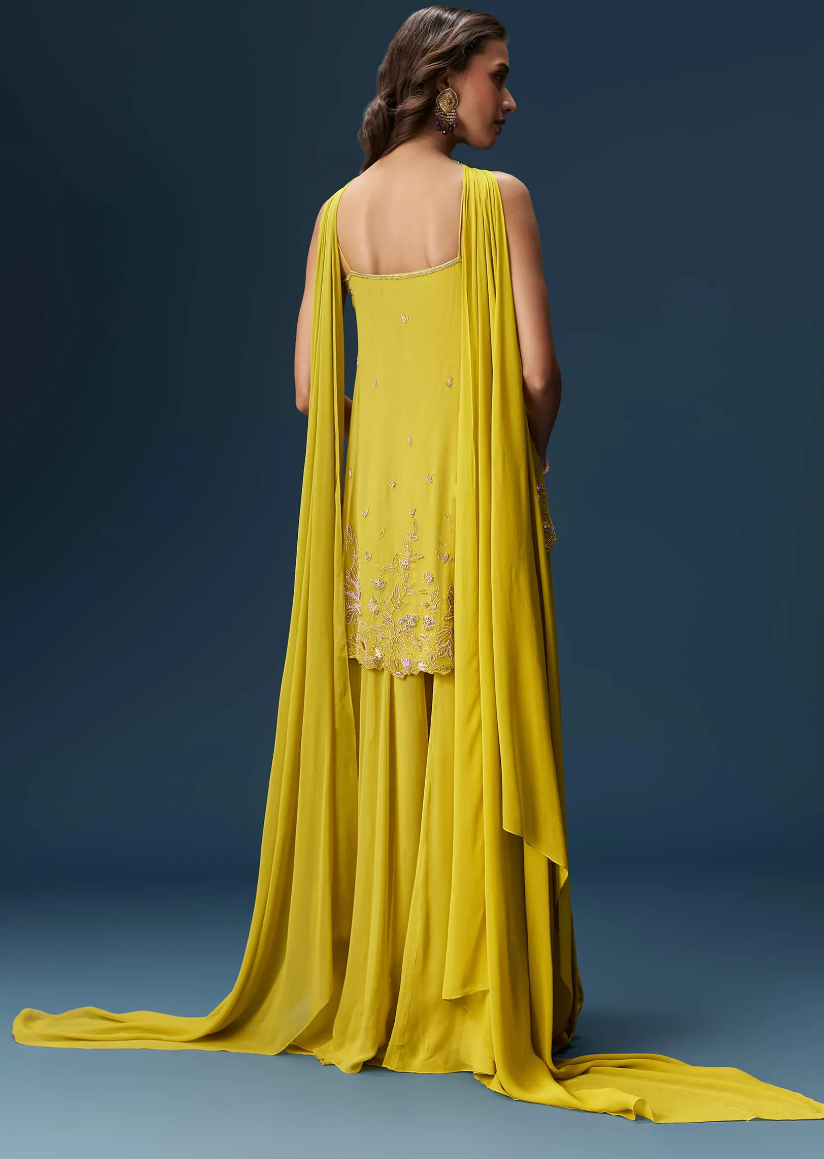 Lime Green Sharara Set With Tassel Dupatta